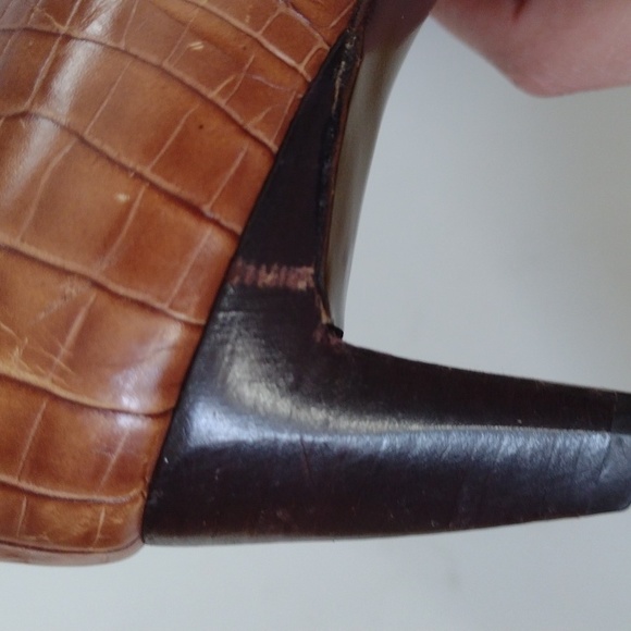 Vera Wang Leather Vintage Crocodile Square Toe Kitten Heels Office EU Size 38 - Picture 12 of 14